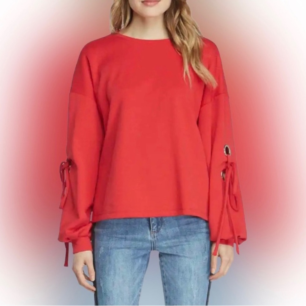 NWT VELVET HEART Grommet Lace Up Sweatshirt in Red, Size Small